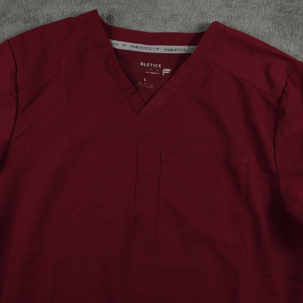 Fabletics Helix 1-Pocket Scrub Top Mens L Burgundy Short Sleeve V-Neck Medical